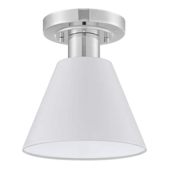 Hampton Bay Finley 8 in. 1-Light White and Chrome Semi-Flush Mount Ceiling Light - Picture 1 of 9